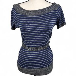 Y2K blue and black wide neck long sweater top with tie back